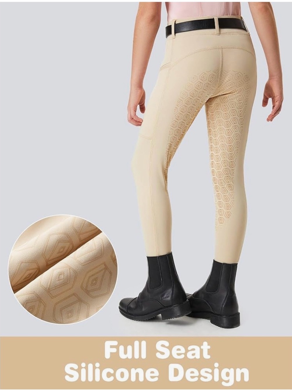 2 GUC FitsT4 Sports Girls Tan & Black Equestrian Riding Pants size XL
